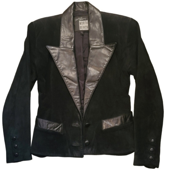 North Beach Leather Jacket Vintage 90s Size: S, Black Suede with Leather Details - Picture 12 of 12